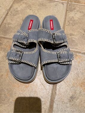 UNIONBAY dusty blue Double Buckle Slide Sandals